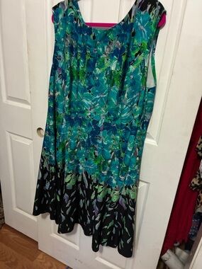 Dress Barn Teal, Green and Black Floral Midi Dress